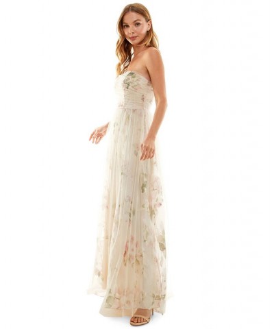 Juniors' Printed Organza and Mesh Gown Cream/Rose $49.29 Dresses