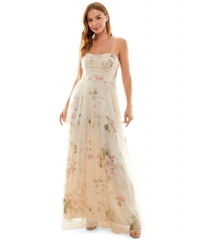 Juniors' Printed Organza and Mesh Gown Cream/Rose $49.29 Dresses