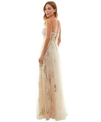 Juniors' Printed Organza and Mesh Gown Cream/Rose $49.29 Dresses