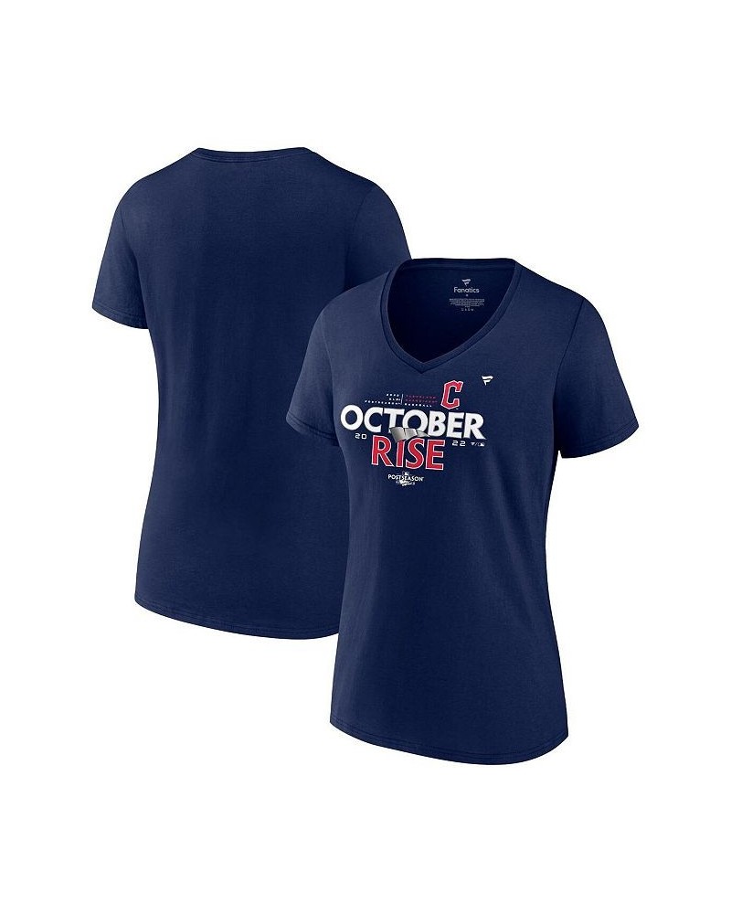 Women's Branded Navy Cleveland Guardians 2022 Postseason Locker Room V-Neck T-shirt Navy $29.99 Tops