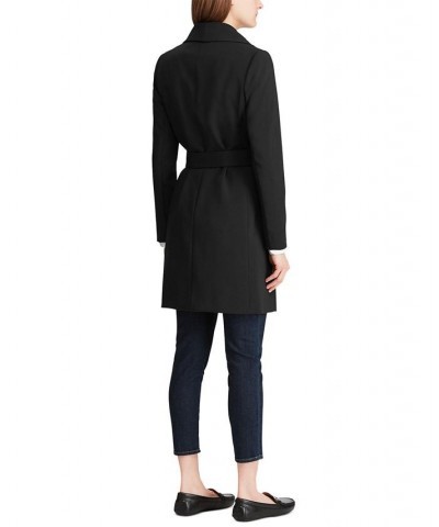 Women's Crepe Belted Wrap Coat Black $52.00 Coats