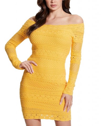 Women's Eco Amelie Crochet Long Sleeve Dress Yellow $41.40 Dresses