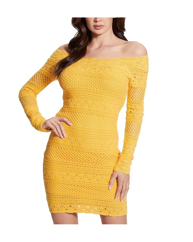 Women's Eco Amelie Crochet Long Sleeve Dress Yellow $41.40 Dresses