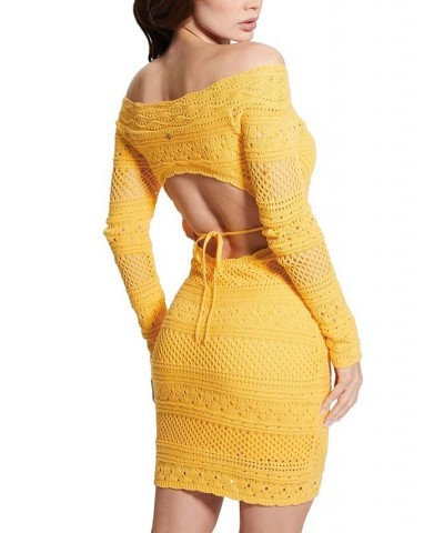 Women's Eco Amelie Crochet Long Sleeve Dress Yellow $41.40 Dresses