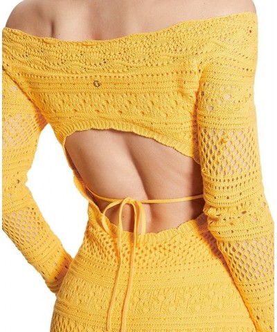 Women's Eco Amelie Crochet Long Sleeve Dress Yellow $41.40 Dresses