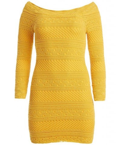 Women's Eco Amelie Crochet Long Sleeve Dress Yellow $41.40 Dresses