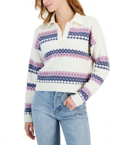 Juniors' Fair Isle Collared Long-Sleeve Sweater Purple $14.87 Sweaters