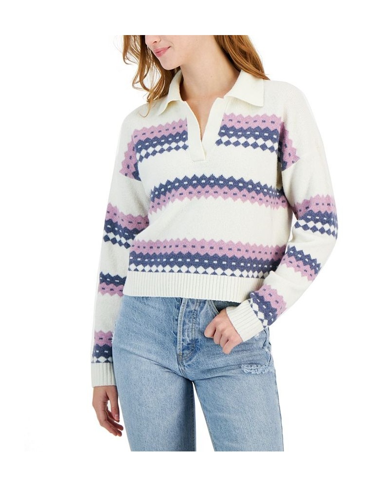 Juniors' Fair Isle Collared Long-Sleeve Sweater Purple $14.87 Sweaters