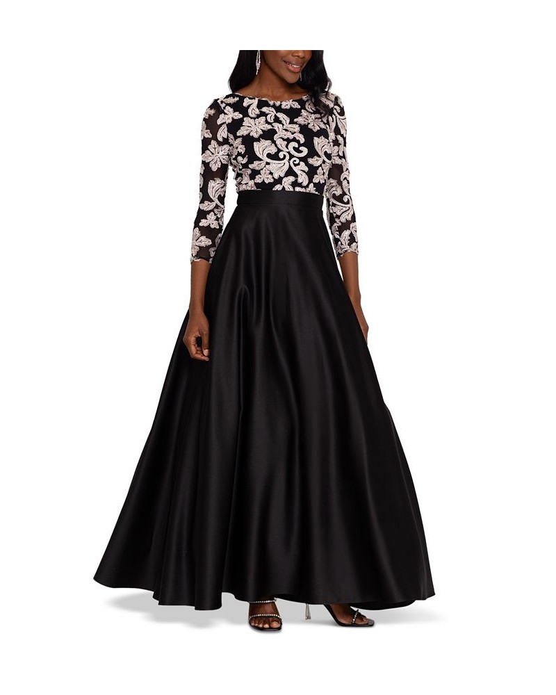 Women's Embroidered-Top 3/4-Sleeve Ball Gown Black Nude $122.06 Dresses