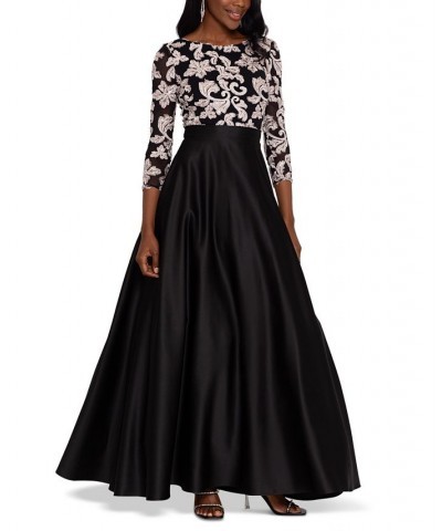 Women's Embroidered-Top 3/4-Sleeve Ball Gown Black Nude $122.06 Dresses