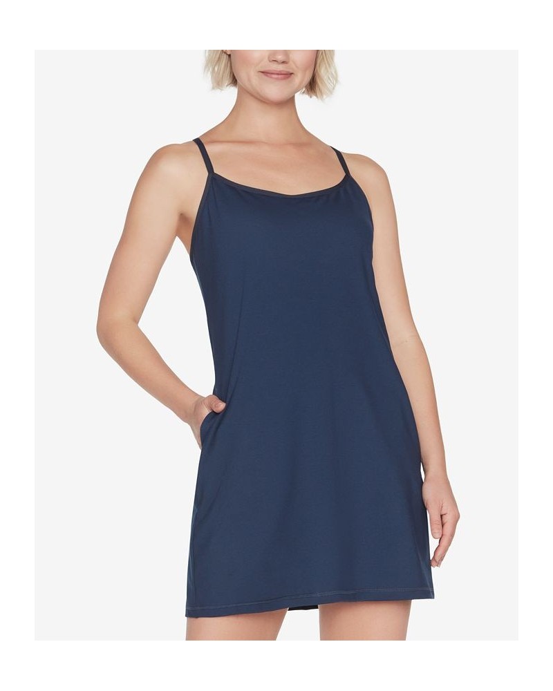 Women's GO STRETCH Strappy Racerback Active Dress Blue $21.20 Dresses