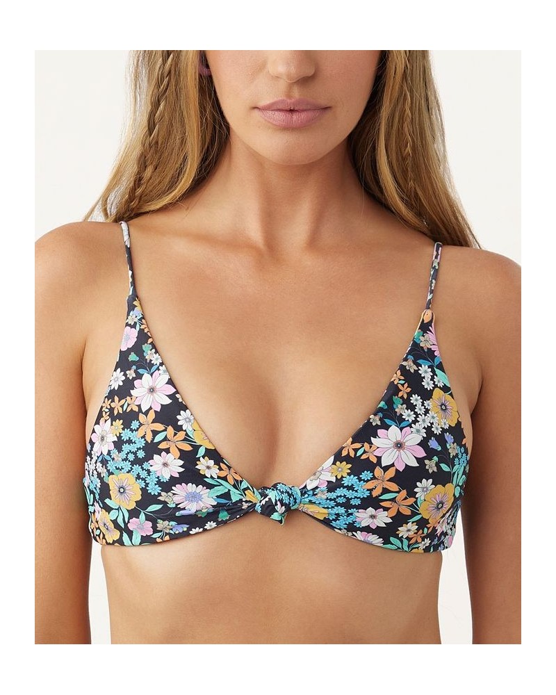 Juniors' Tatum Pismo Floral-Print Bikini Top Black $30.35 Swimsuits