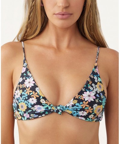 Juniors' Tatum Pismo Floral-Print Bikini Top Black $30.35 Swimsuits