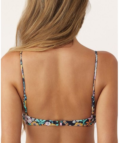 Juniors' Tatum Pismo Floral-Print Bikini Top Black $30.35 Swimsuits