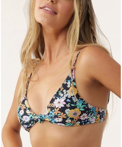 Juniors' Tatum Pismo Floral-Print Bikini Top Black $30.35 Swimsuits