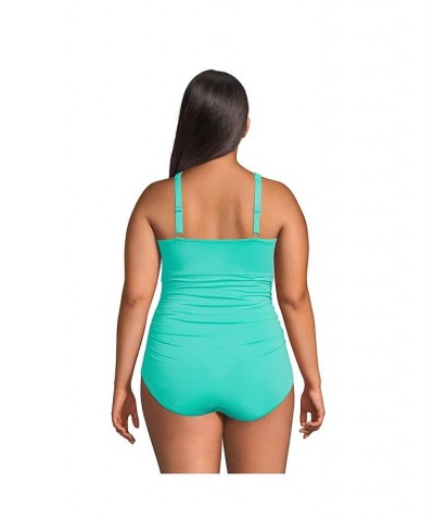 Women's Plus Size High Neck to One Shoulder Multi Way One Piece Swimsuit Green $46.23 Swimsuits