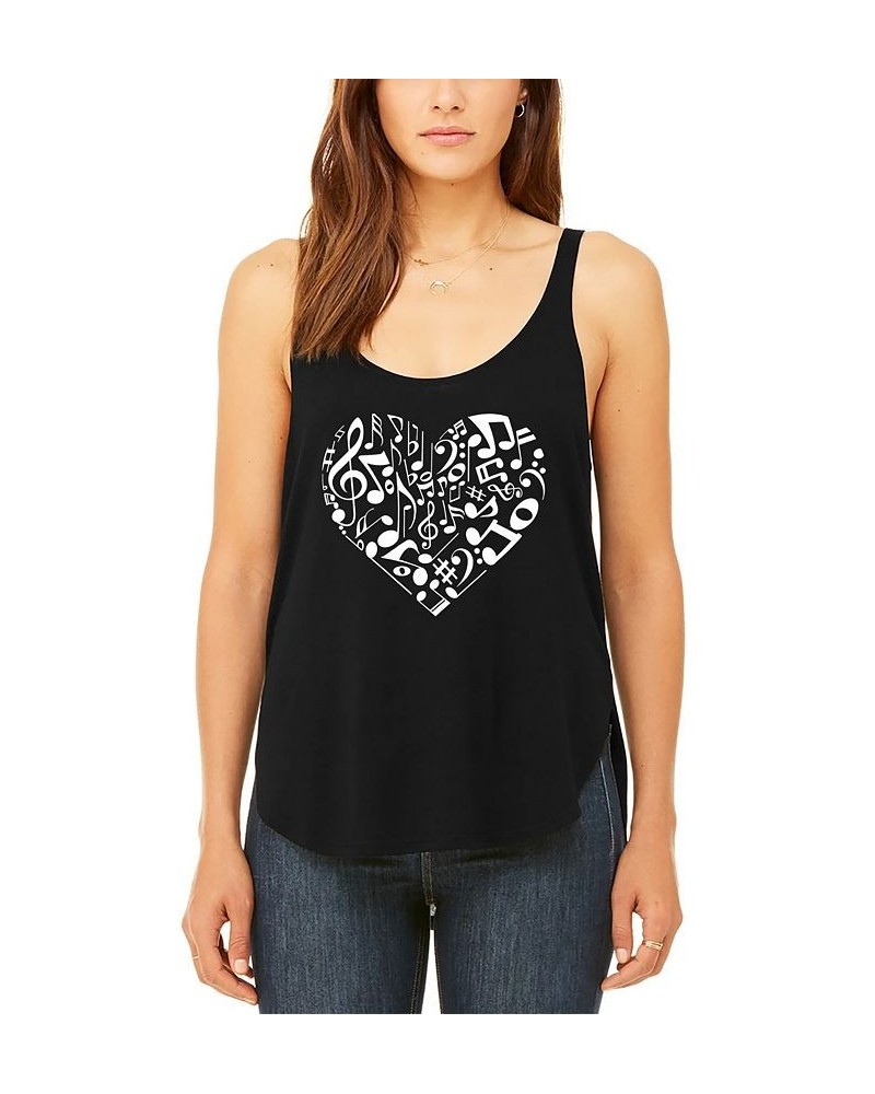 Women's Premium Word Art Flowy Heart Notes Tank Top Black $18.00 Tops