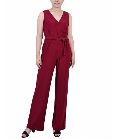 Petite Sleeveless Belted Jumpsuit Red $22.96 Pants