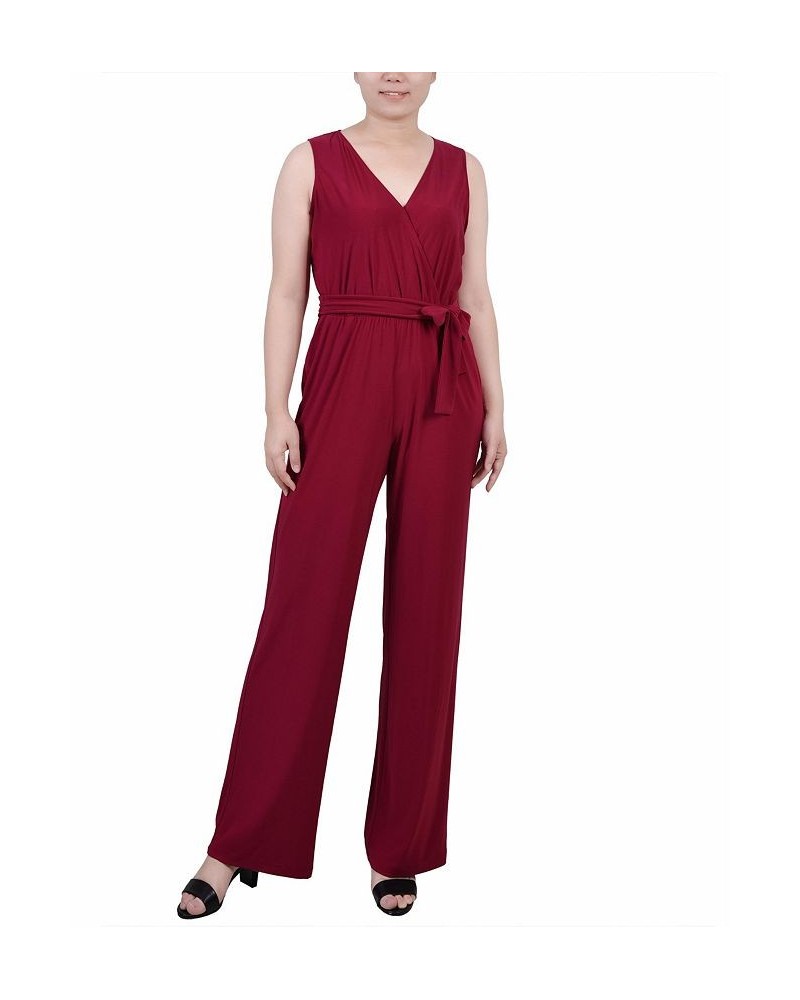 Petite Sleeveless Belted Jumpsuit Red $22.96 Pants