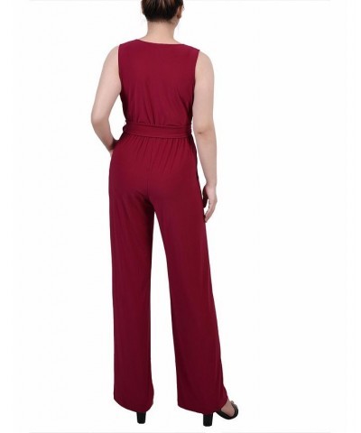 Petite Sleeveless Belted Jumpsuit Red $22.96 Pants