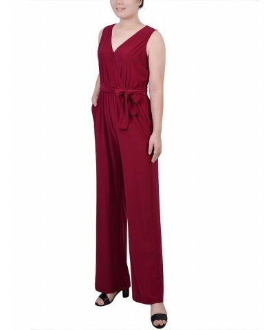 Petite Sleeveless Belted Jumpsuit Red $22.96 Pants