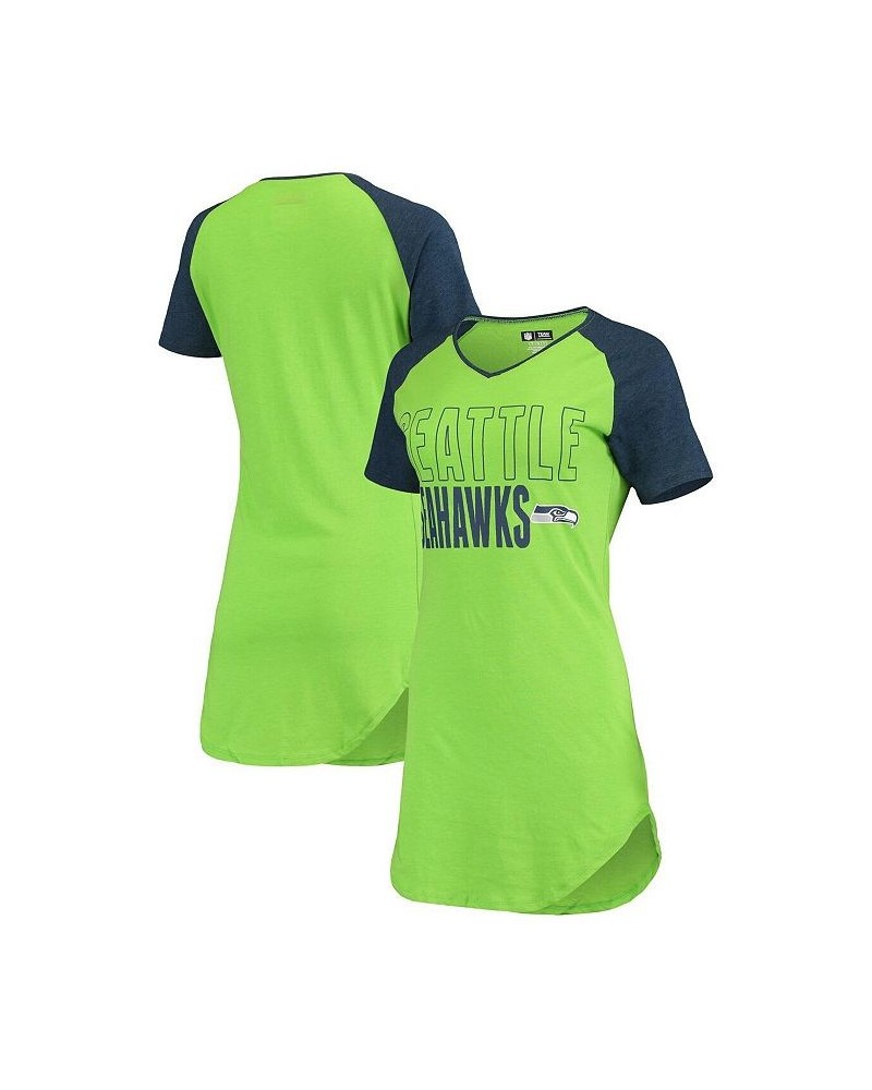 Women's Seattle Seahawks Meter Raglan V-Neck Knit Nightshirt Neon Green, Heathered College Navy $22.88 Pajama