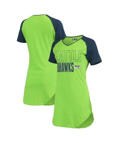 Women's Seattle Seahawks Meter Raglan V-Neck Knit Nightshirt Neon Green, Heathered College Navy $22.88 Pajama