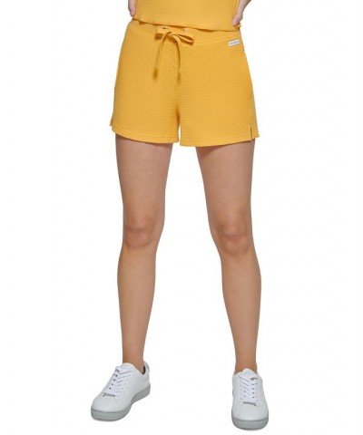 Women's Waffle-Knit Mid-Rise Pull-On Shorts Yellow $17.20 Shorts