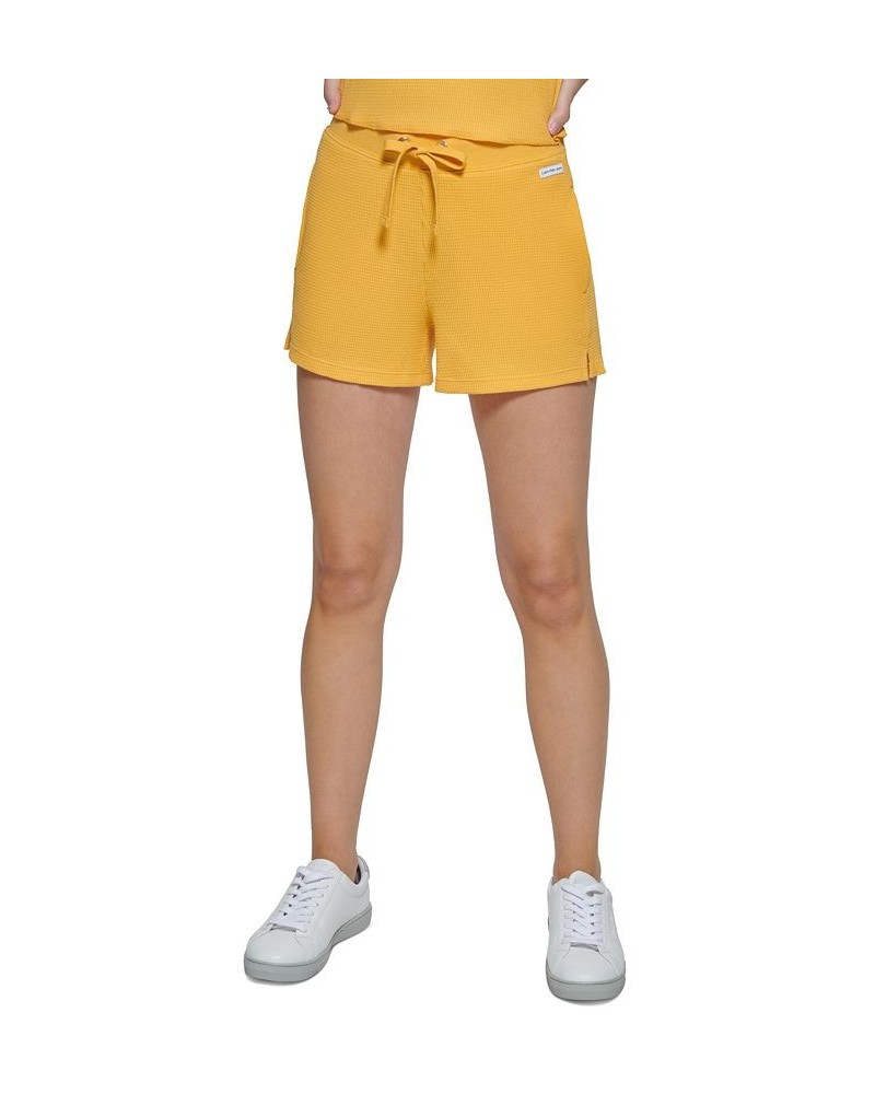 Women's Waffle-Knit Mid-Rise Pull-On Shorts Yellow $17.20 Shorts