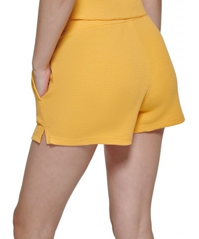 Women's Waffle-Knit Mid-Rise Pull-On Shorts Yellow $17.20 Shorts