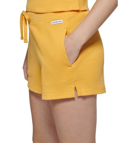 Women's Waffle-Knit Mid-Rise Pull-On Shorts Yellow $17.20 Shorts