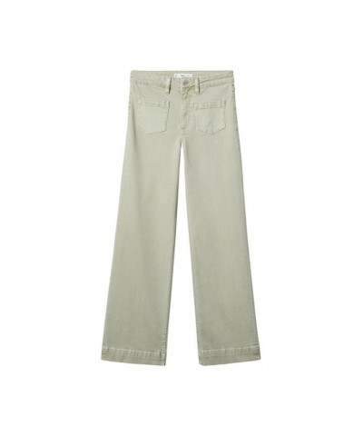 Women's Wide-Leg Pocketed Jeans Green Apple $32.80 Jeans