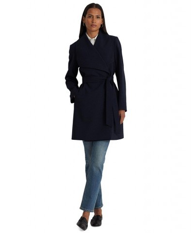 Women's Crepe Belted Wrap Coat Dark Navy $52.00 Coats