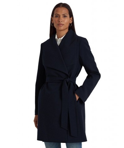 Women's Crepe Belted Wrap Coat Dark Navy $52.00 Coats