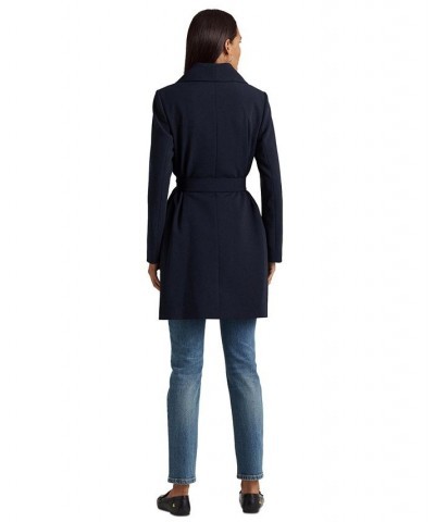 Women's Crepe Belted Wrap Coat Dark Navy $52.00 Coats