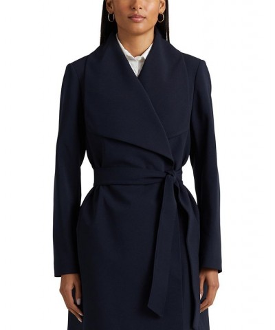 Women's Crepe Belted Wrap Coat Dark Navy $52.00 Coats