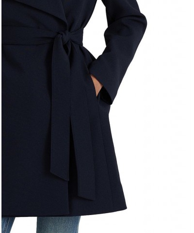 Women's Crepe Belted Wrap Coat Dark Navy $52.00 Coats