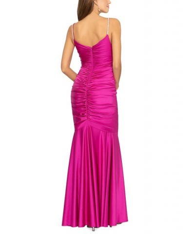 Women's Rhinestone-Strap Ruched-Seam Sleeveless Gown Fuchsia $138.18 Dresses