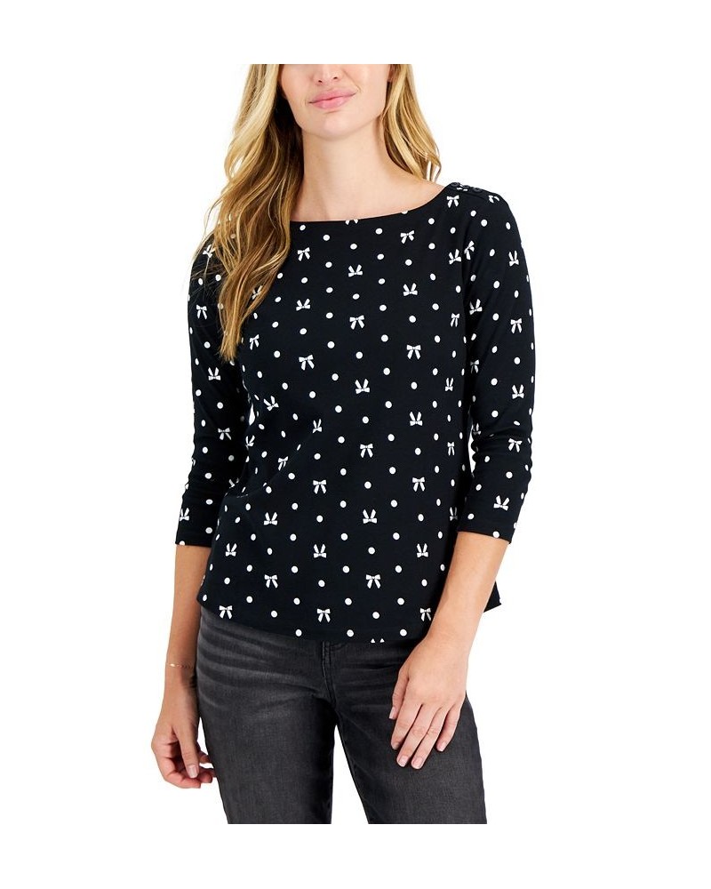 Petite Cotton Printed Boat-Neck Top Deep Black Combo $14.24 Tops