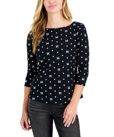 Petite Cotton Printed Boat-Neck Top Deep Black Combo $14.24 Tops