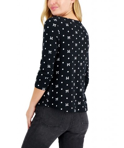 Petite Cotton Printed Boat-Neck Top Deep Black Combo $14.24 Tops