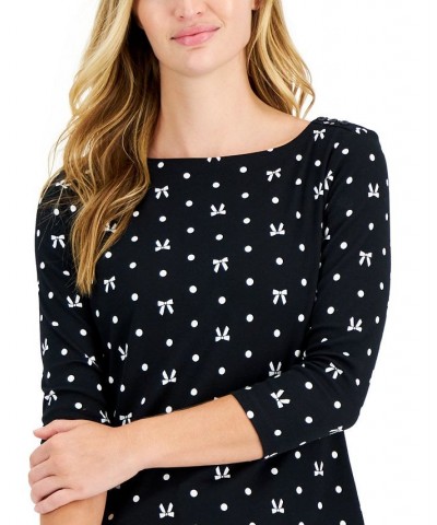 Petite Cotton Printed Boat-Neck Top Deep Black Combo $14.24 Tops