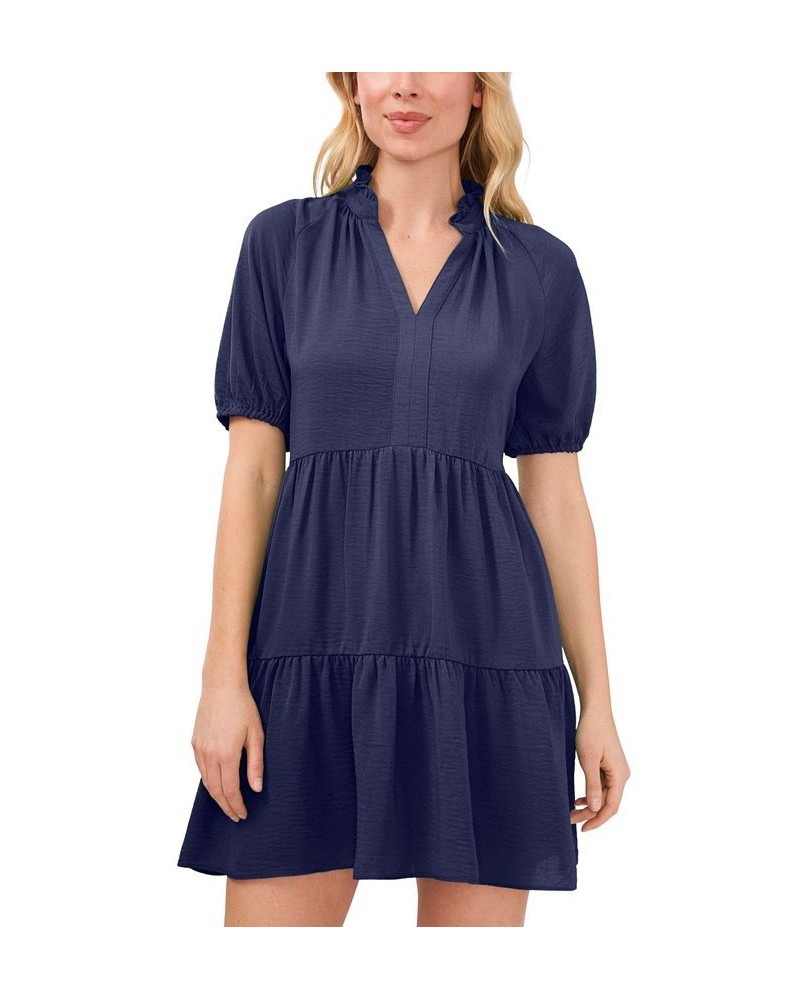 Women's Short Sleeve Tiered V-Neck Baby Doll Dress Classic Navy $28.53 Dresses