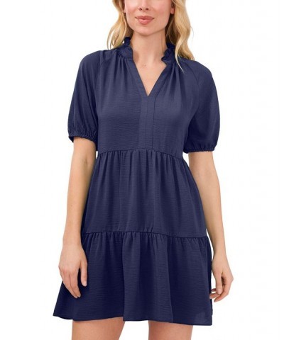 Women's Short Sleeve Tiered V-Neck Baby Doll Dress Classic Navy $28.53 Dresses