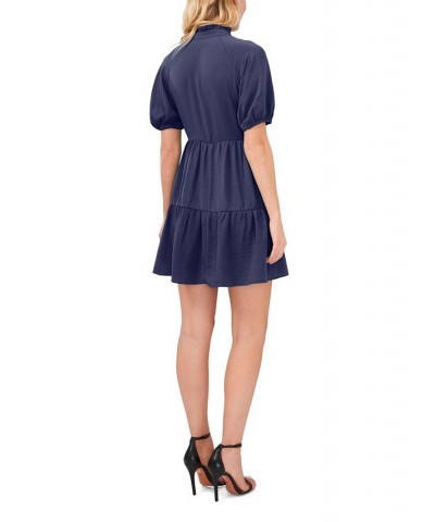 Women's Short Sleeve Tiered V-Neck Baby Doll Dress Classic Navy $28.53 Dresses