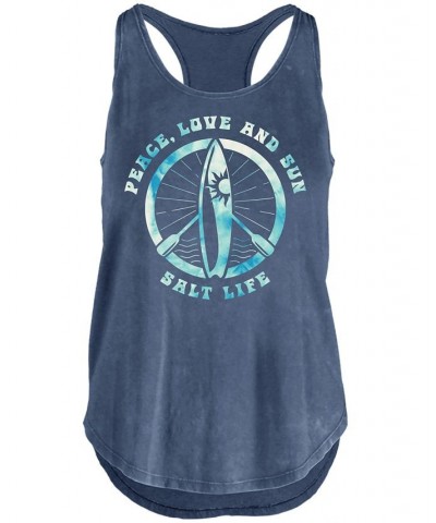 Women's Peace Love and Sun Cotton Tank Top Blue $22.26 Tops