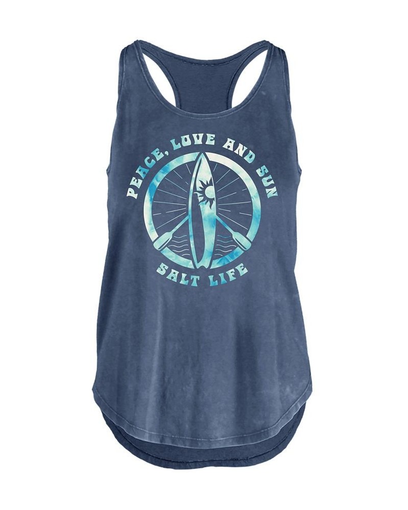 Women's Peace Love and Sun Cotton Tank Top Blue $22.26 Tops