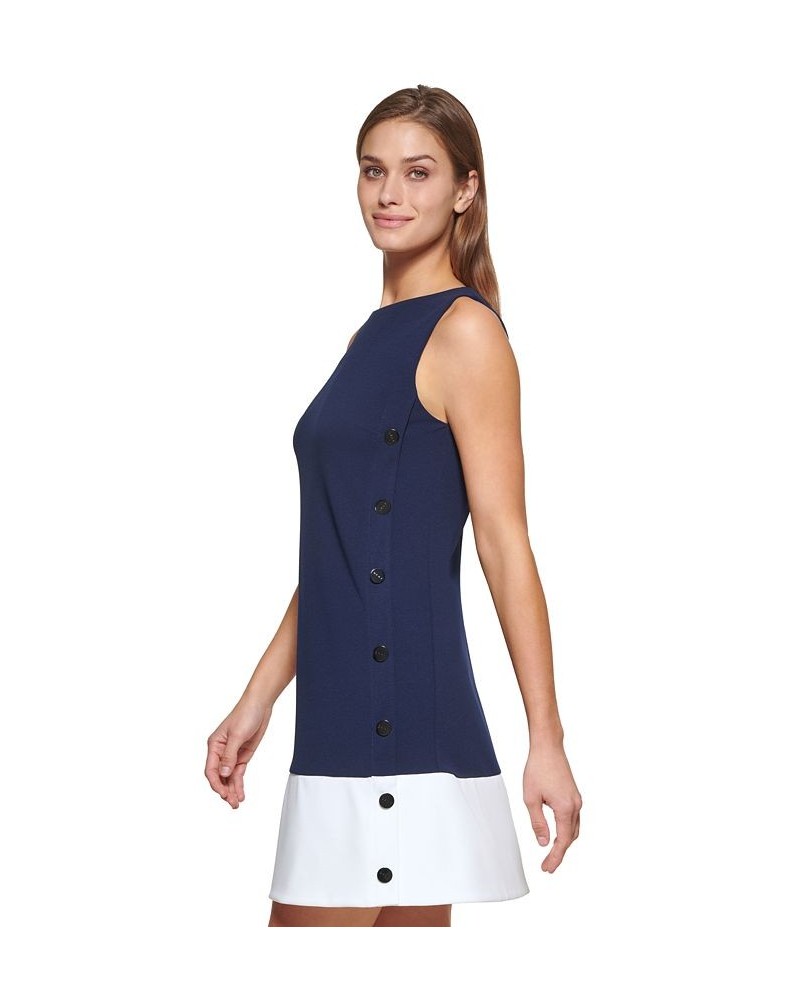 Women's Colorblock Button Sleeveless Shift Dress Navy/Ivory $66.72 Dresses