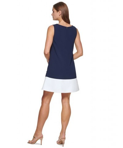 Women's Colorblock Button Sleeveless Shift Dress Navy/Ivory $66.72 Dresses