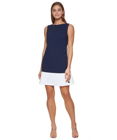 Women's Colorblock Button Sleeveless Shift Dress Navy/Ivory $66.72 Dresses